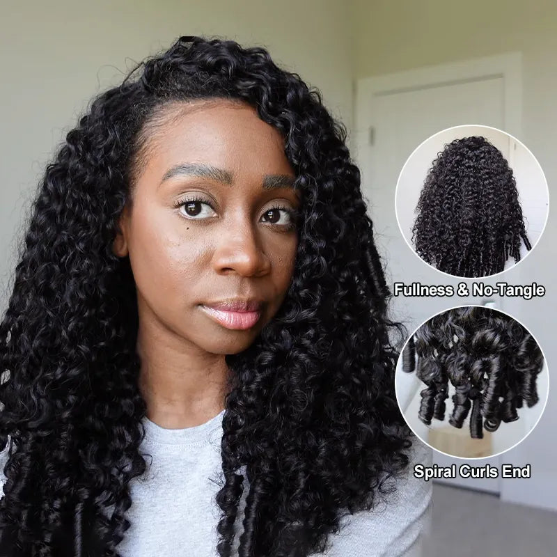 3 In 1 Half Wig Burmese Curly Glueless Install Half Wig With Adjustable Drawstring Flip Over Wig Beginner Friendly - Image 3