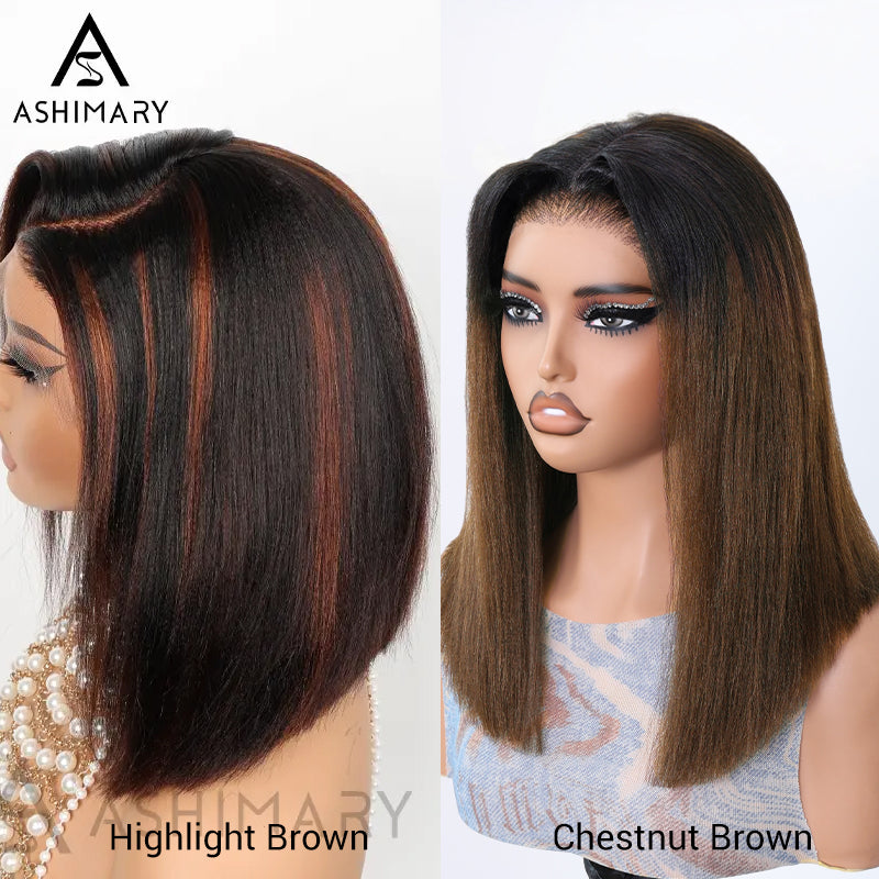 Flash Sale Highlight Bob Yaki Straight Human Hair 180% Density Pre Bleached Tiny Knots Glueless Wig - Image 17