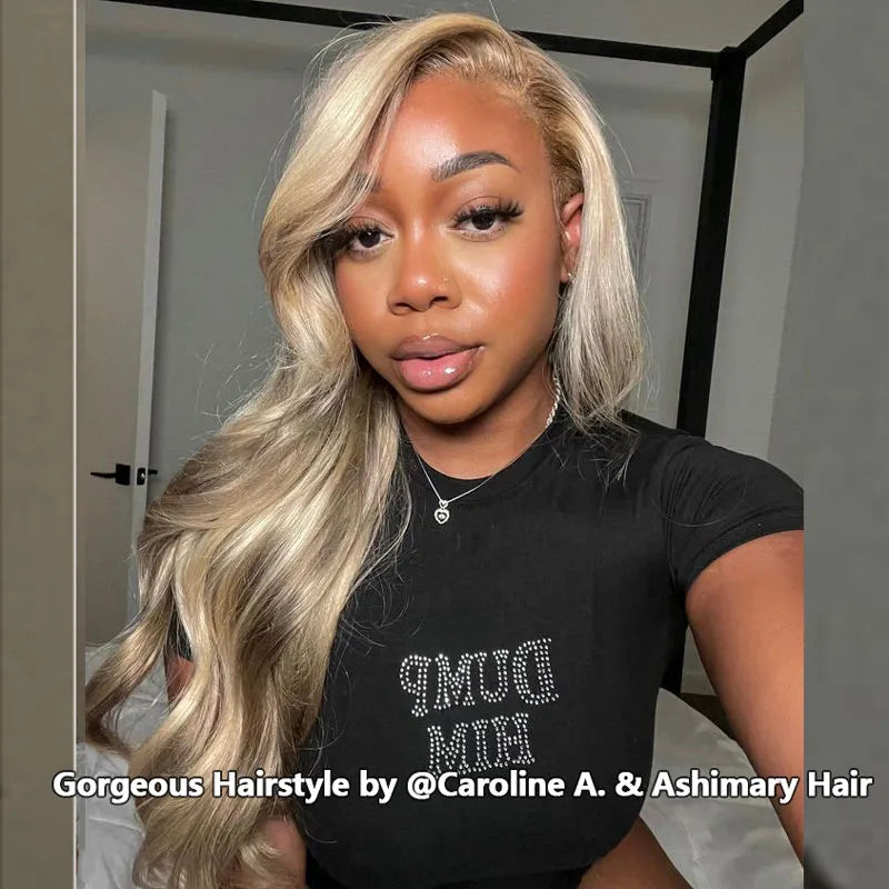 Customized Blonde Balayage on Brown Hair Transparent 13x4 &13x6 Full Lace Frontal Wig Ashimary Hair - Image 9