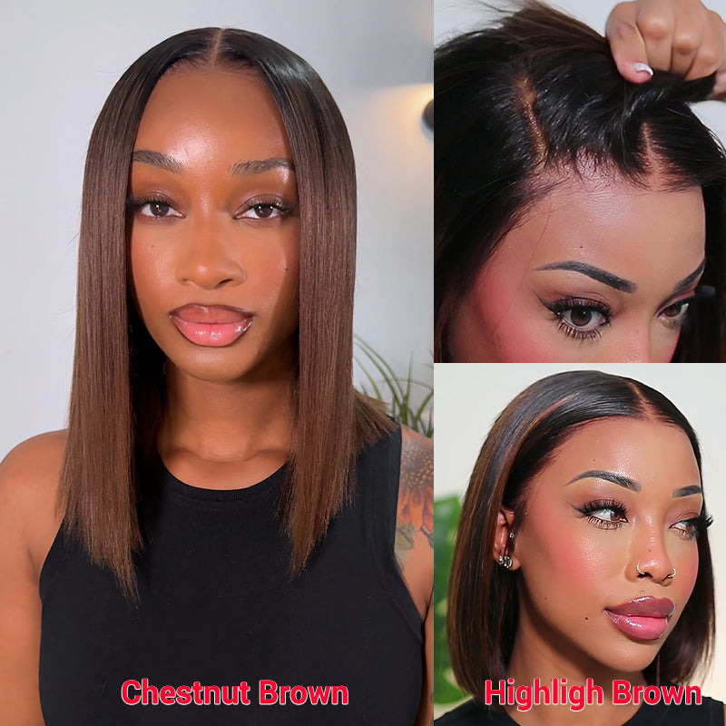 Flash Sale Highlight Bob Yaki Straight Human Hair 180% Density Pre Bleached Tiny Knots Glueless Wig - Image 16