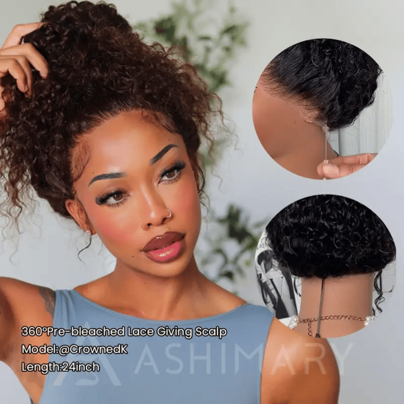 Chocolate Brown Water Wave Invisi Strap Snug Fit 360 Melting Lace Frontal Bleached Knots Glueless Lace Wig - Image 7