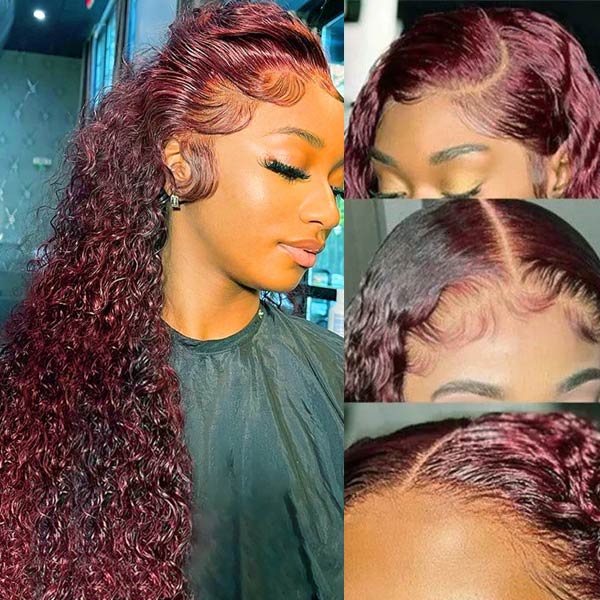 Dark 99J Burgundy Jerry Curly 4x4 5x5 6x6 Glueless Lace Closure Wig 100% Human Hair - Image 3