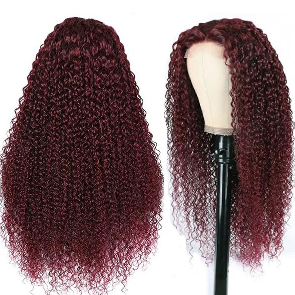 Dark 99J Burgundy Jerry Curly 4x4 5x5 6x6 Glueless Lace Closure Wig 100% Human Hair - Image 5