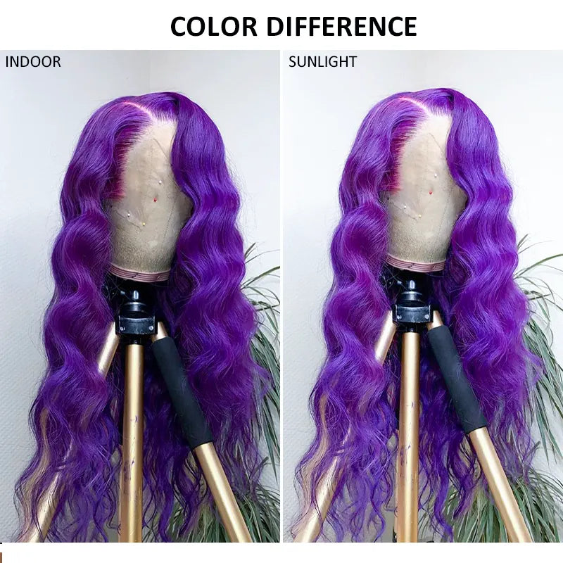 Vibrant Darker Purple Color 5*5 13*4 Transparent Lace Frontal Wigs Body Wave Human Hair - Image 4