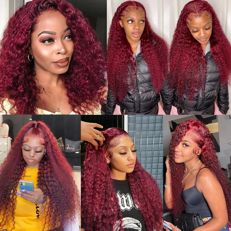 13*4 13*6 Deep Wave 99J Burgundy Curly Wig Frontal Wigs Ashimary Virgin Hair Front Wigs - Image 12