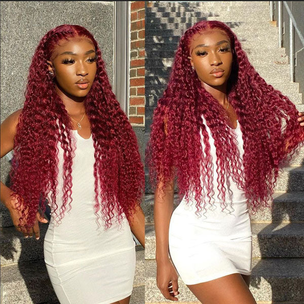 13*4 13*6 Deep Wave 99J Burgundy Curly Wig Frontal Wigs Ashimary Virgin Hair Front Wigs - Image 13