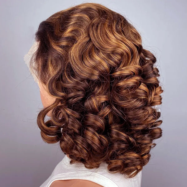 Egg Roll Bob Curly Highlight 5x5 13x4 Transparent Lace Frontal Wigs Human Hair - Image 2