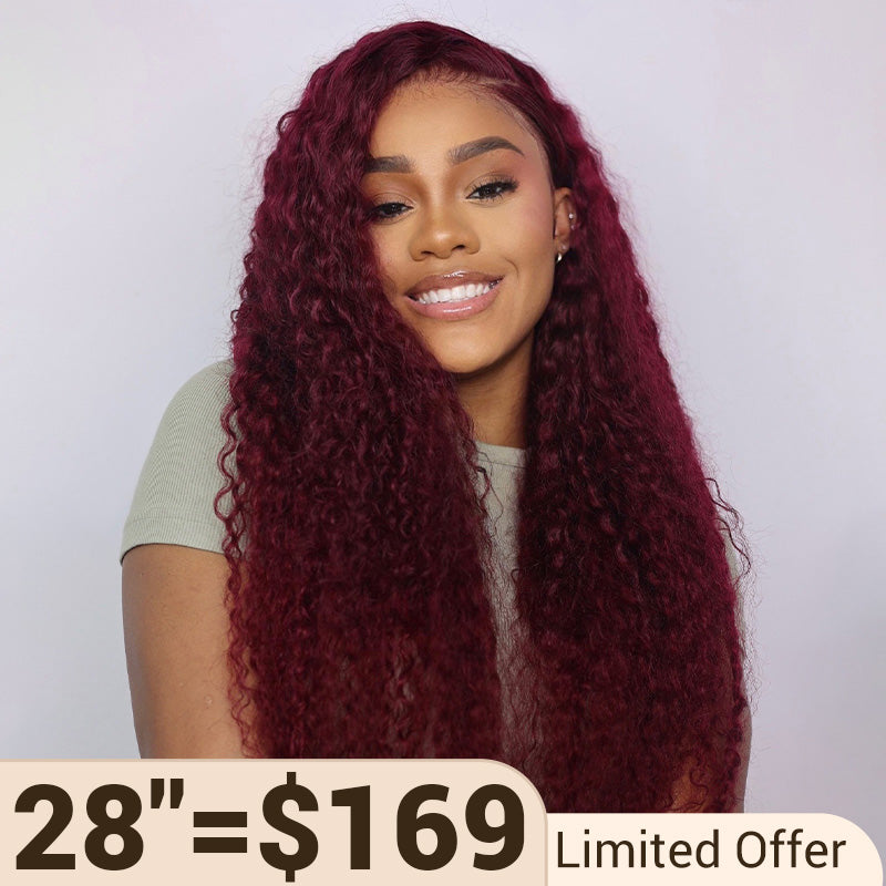 28 inch Flash Sale 13x4 Lace Frontal Wig Deep Wave Burgundy Human Hair Wigs