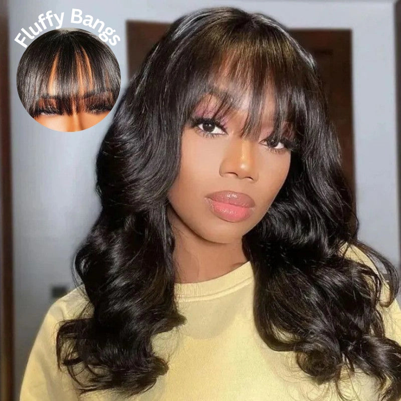 $89 for 20" Throw on & Go Body Wave Wig with Bangs Cost-effective Wig 10A Human Hair - Image 3