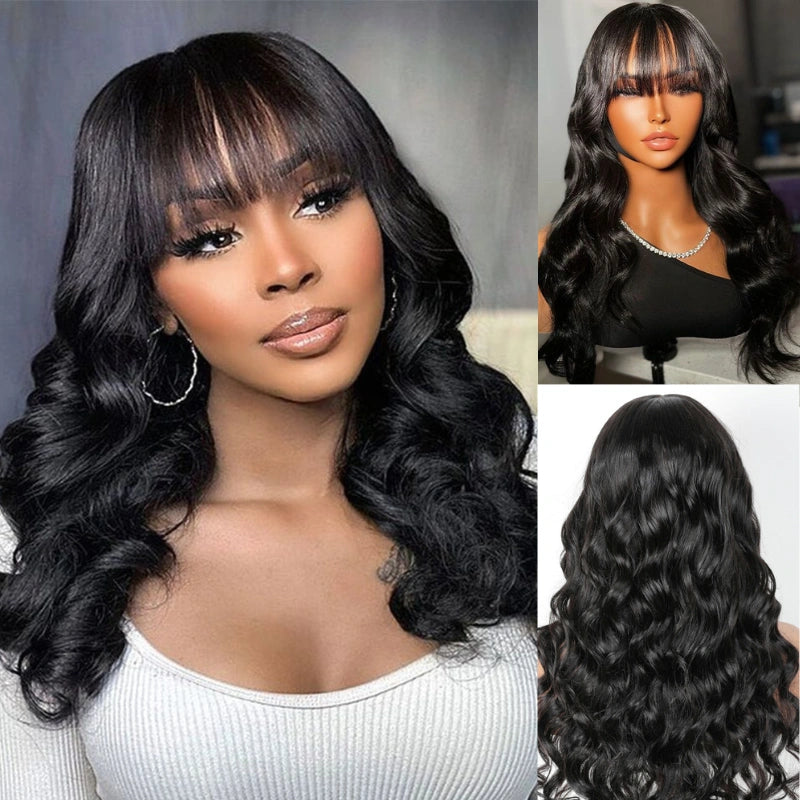$89 for 20" Throw on & Go Body Wave Wig with Bangs Cost-effective Wig 10A Human Hair - Image 4