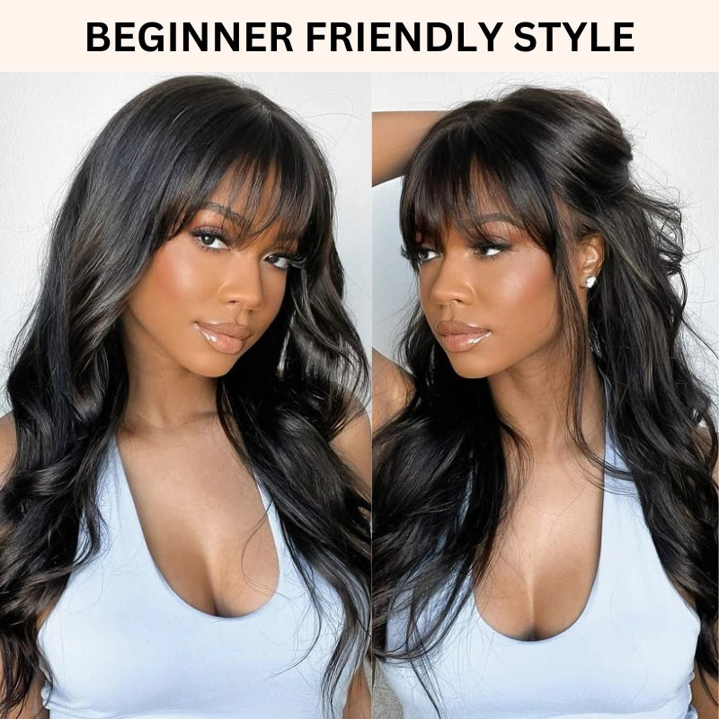 $89 for 20" Throw on & Go Body Wave Wig with Bangs Cost-effective Wig 10A Human Hair - Image 5