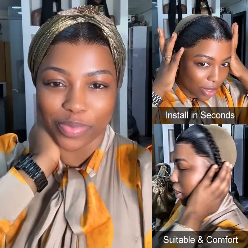 Glueless Gele Style 13x4 Lace Frontal Pre-Plucked & Pre-Braid Natural Hairline Turban Frontal Tiny Knots Human Hair - Image 2