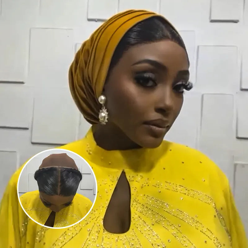 Glueless Gele Style 13x4 Lace Frontal Pre-Plucked & Pre-Braid Natural Hairline Turban Frontal Tiny Knots Human Hair - Image 3