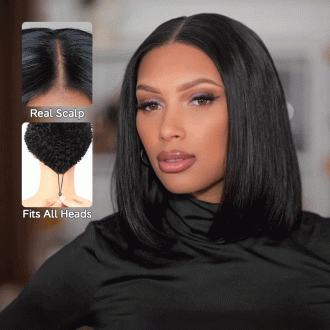 Pull Go Wig | Glueless Straight Bob V Part Wig Beginner Friendly Natural Scalp Thick Human Hair Ashimaryhair