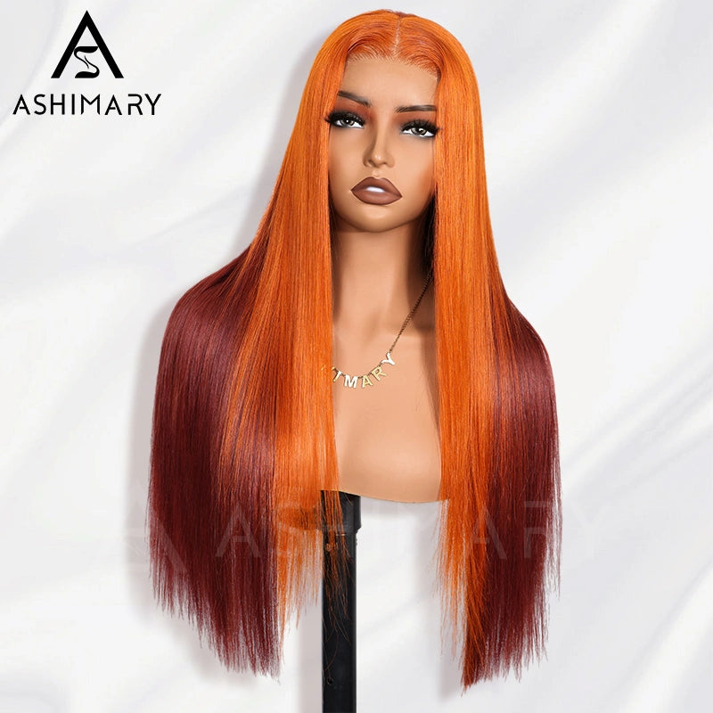 Ginger Burgundy Ombre Straight Wig 6x4.5 Transparent Glueless Lace Beginner Friendly 100% Human Hair - Image 6