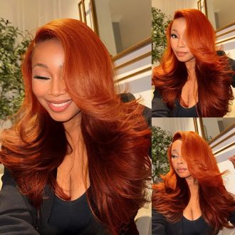 Ginger Burgundy Ombre Body Wave 6x4.5 Transparent Skin Lace Glueless Human Hair Wig