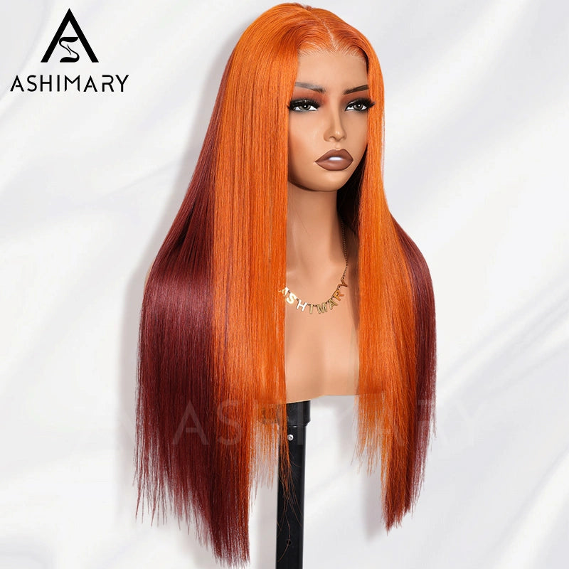 Ginger Burgundy Ombre Straight Wig 6x4.5 Transparent Glueless Lace Beginner Friendly 100% Human Hair - Image 5