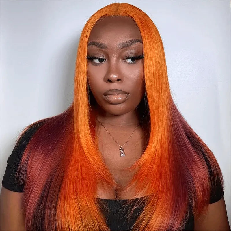 Ginger Burgundy Ombre Straight Wig 6x4.5 Transparent Glueless Lace Beginner Friendly 100% Human Hair - Image 4