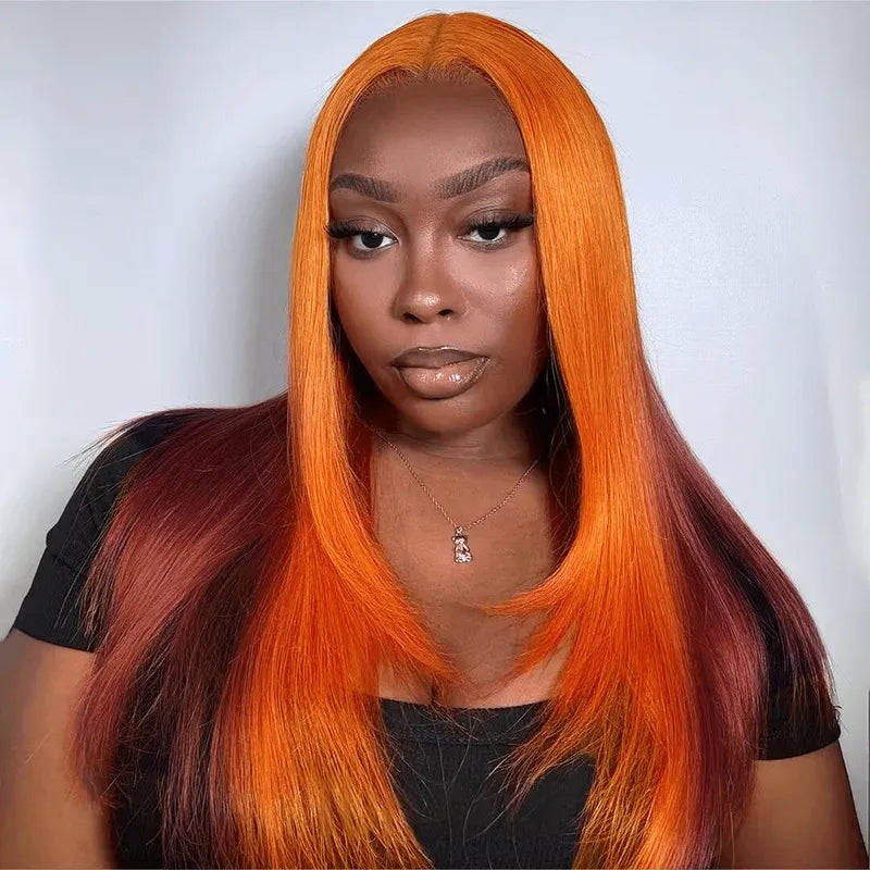 Ginger Burgundy Ombre Straight Wig 6x4.5 Transparent Glueless Lace Beginner Friendly 100% Human Hair - Image 3