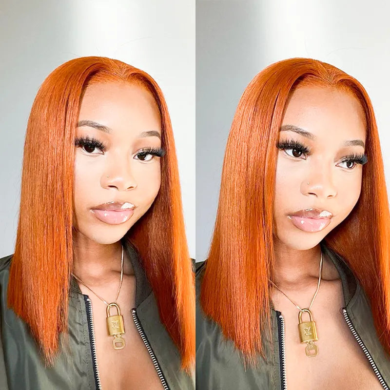 Orange Ginger Bob Transparent Lace Front/Closure Wig Human Hair - Image 6