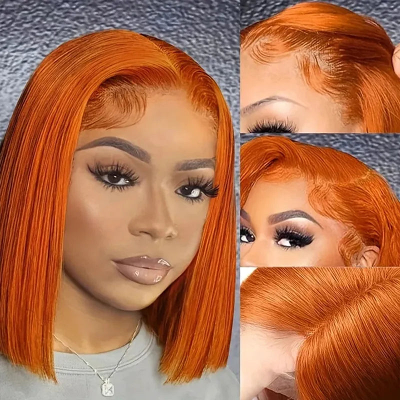 Orange Ginger Bob Transparent Lace Front/Closure Wig Human Hair - Image 5