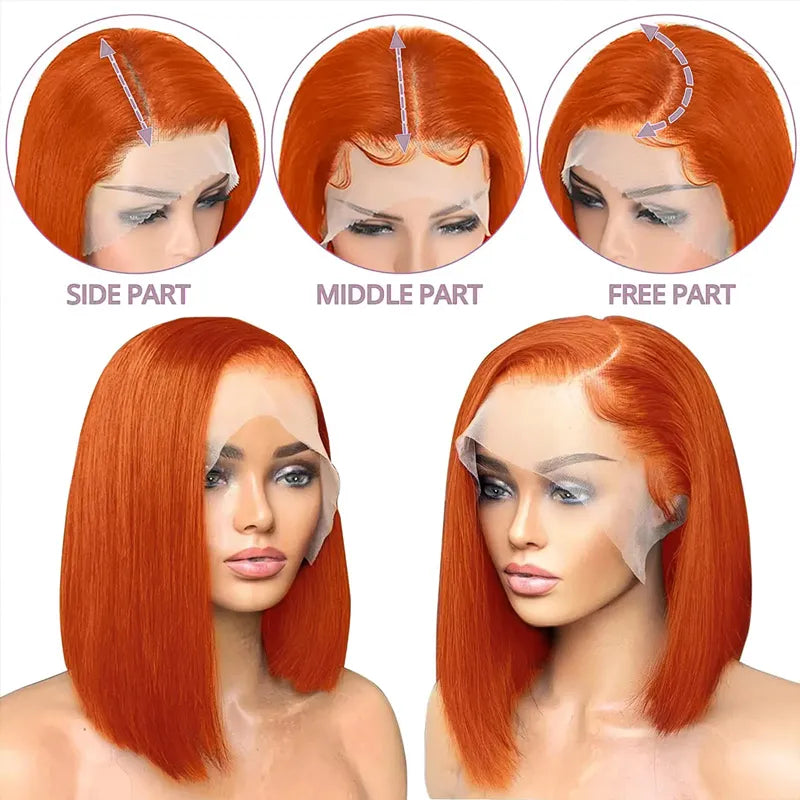 Orange Ginger Bob Transparent Lace Front/Closure Wig Human Hair - Image 7