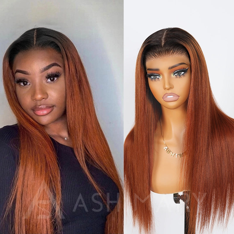 Pull Go 13x4 Lace Wig Ginger Ombre Silky Blunt Cut Glueless Bob Wig - Image 8