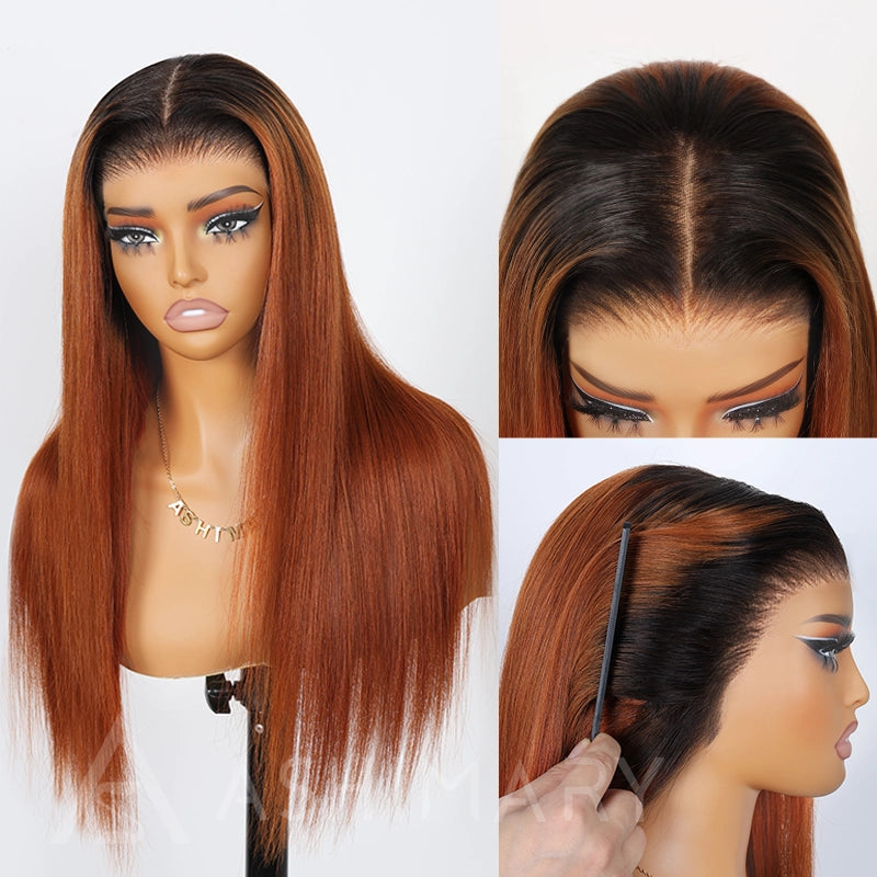 Pull Go 13x4 Lace Wig Ginger Ombre Silky Blunt Cut Glueless Bob Wig - Image 17