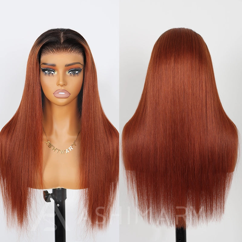 Pull Go 13x4 Lace Wig Ginger Ombre Silky Blunt Cut Glueless Bob Wig - Image 18