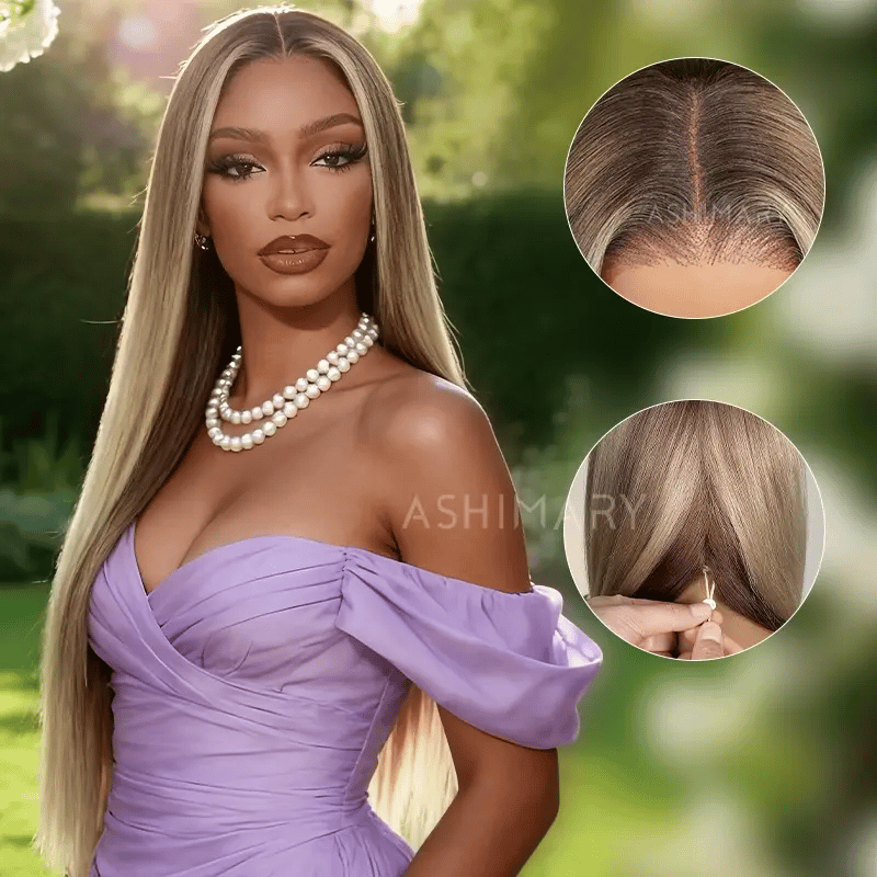 Highlight Blonde Ombre Straight Wig 6x4.5 Transparent Glueless Lace Beginner Friendly Ready To Go Wig - Image 5