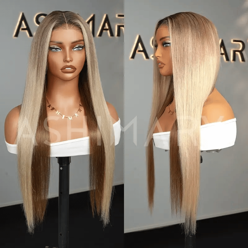 Highlight Blonde Ombre Straight Wig 6x4.5 Transparent Glueless Lace Beginner Friendly Ready To Go Wig - Image 2