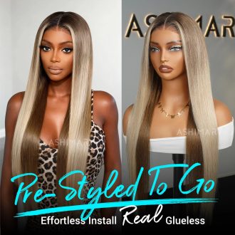 Highlight Blonde Ombre Straight Wig 6x4.5 Transparent Glueless Lace Beginner Friendly Ready To Go Wig
