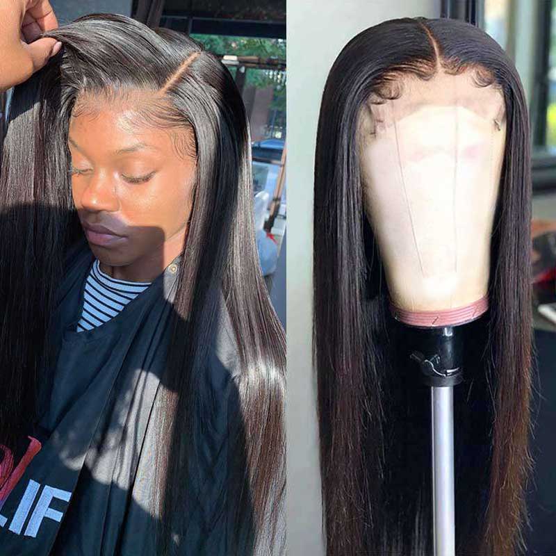 Glueless 5x5 HD Transparent Closure Wig Straight Brazilian Human Hair Natural Color - Image 2