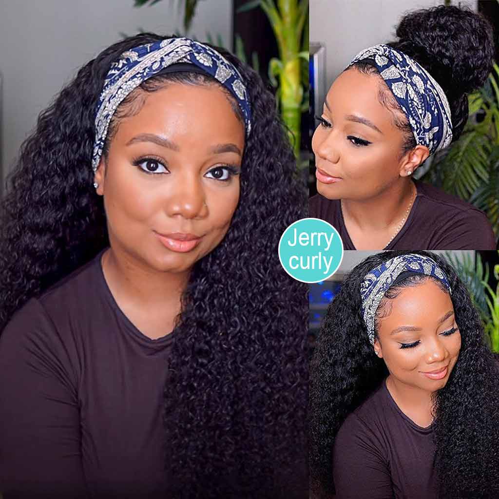 BOGO Headband Wig Glueless 10A Virgin Human Hair Natural Color 180% Density