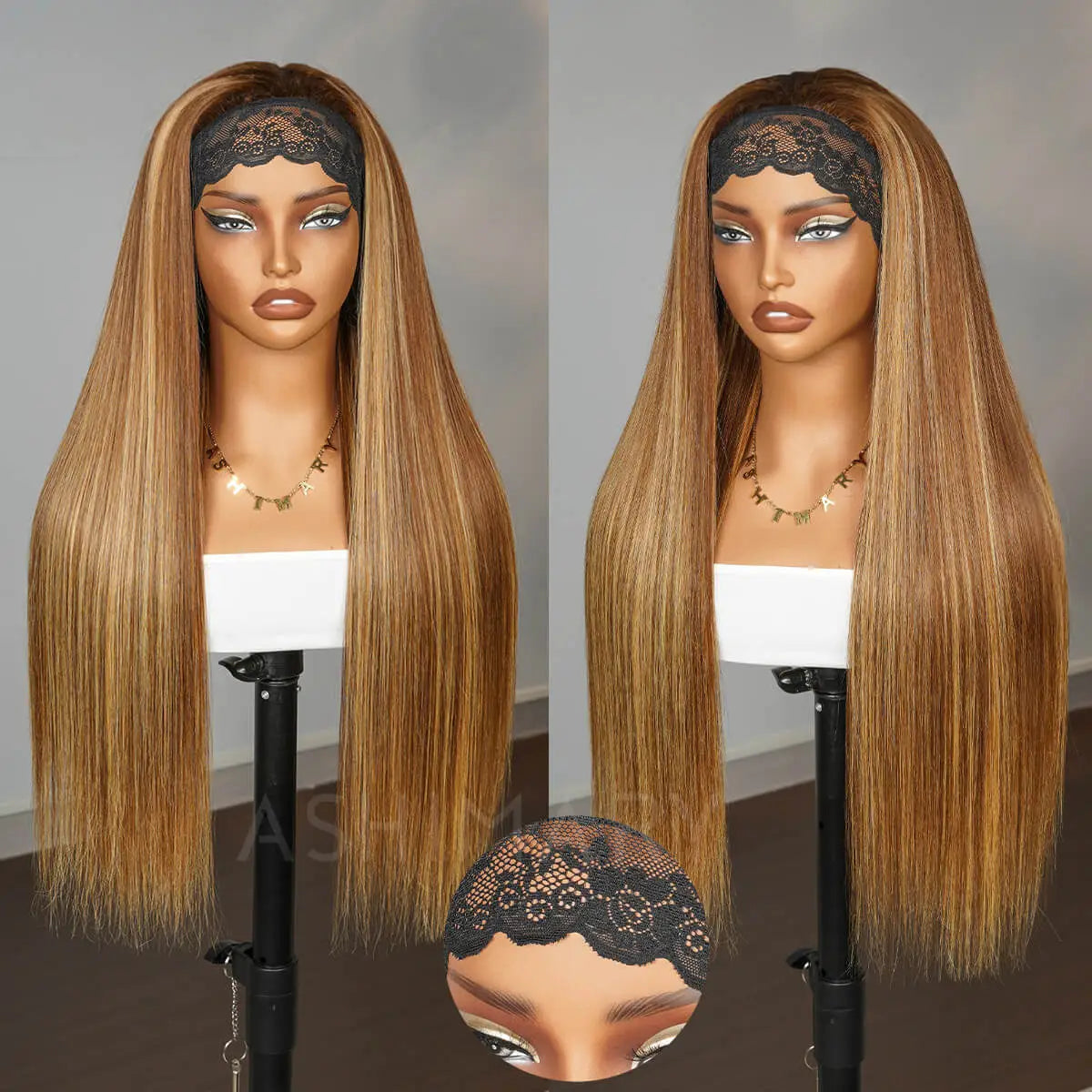 Highlight Piano Color Headband Glueless Wig 180% Brazilian Human Hair Luxurious Customization - Image 8