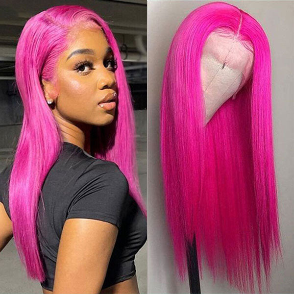 Hot Pink Color HD Transparent 5x5/4x4 Lace Closure Wig Straight hair - Image 2