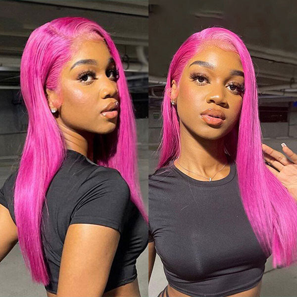 Hot Pink Color HD Transparent 5x5/4x4 Lace Closure Wig Straight hair - Image 4