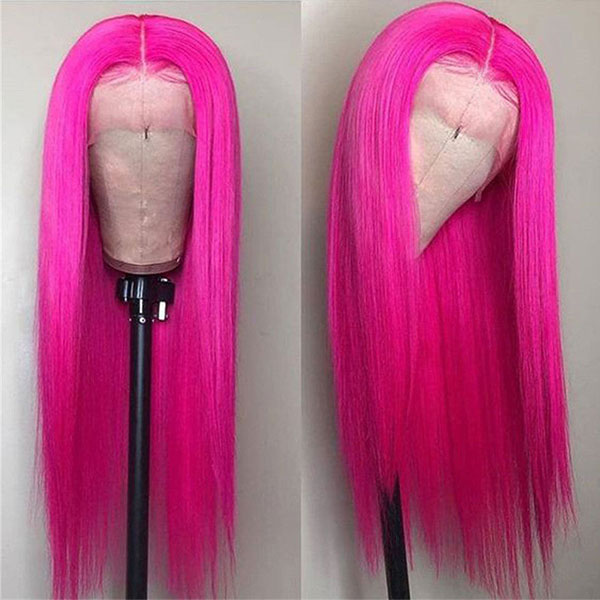 Hot Pink Color HD Transparent 5x5/4x4 Lace Closure Wig Straight hair - Image 3