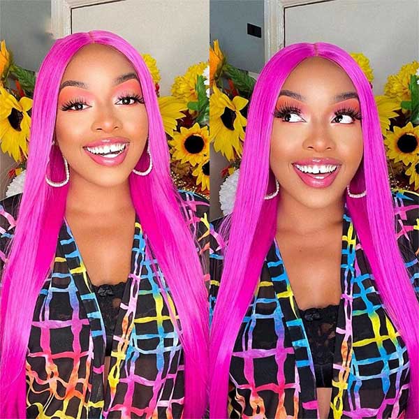 Hot Pink Color HD Transparent 5x5/4x4 Lace Closure Wig Straight hair - Image 5