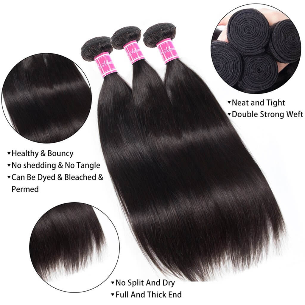 10A Straight Hair 3 Bundles With Frontal Human Hair 10A Straight Indian Hair - Image 4
