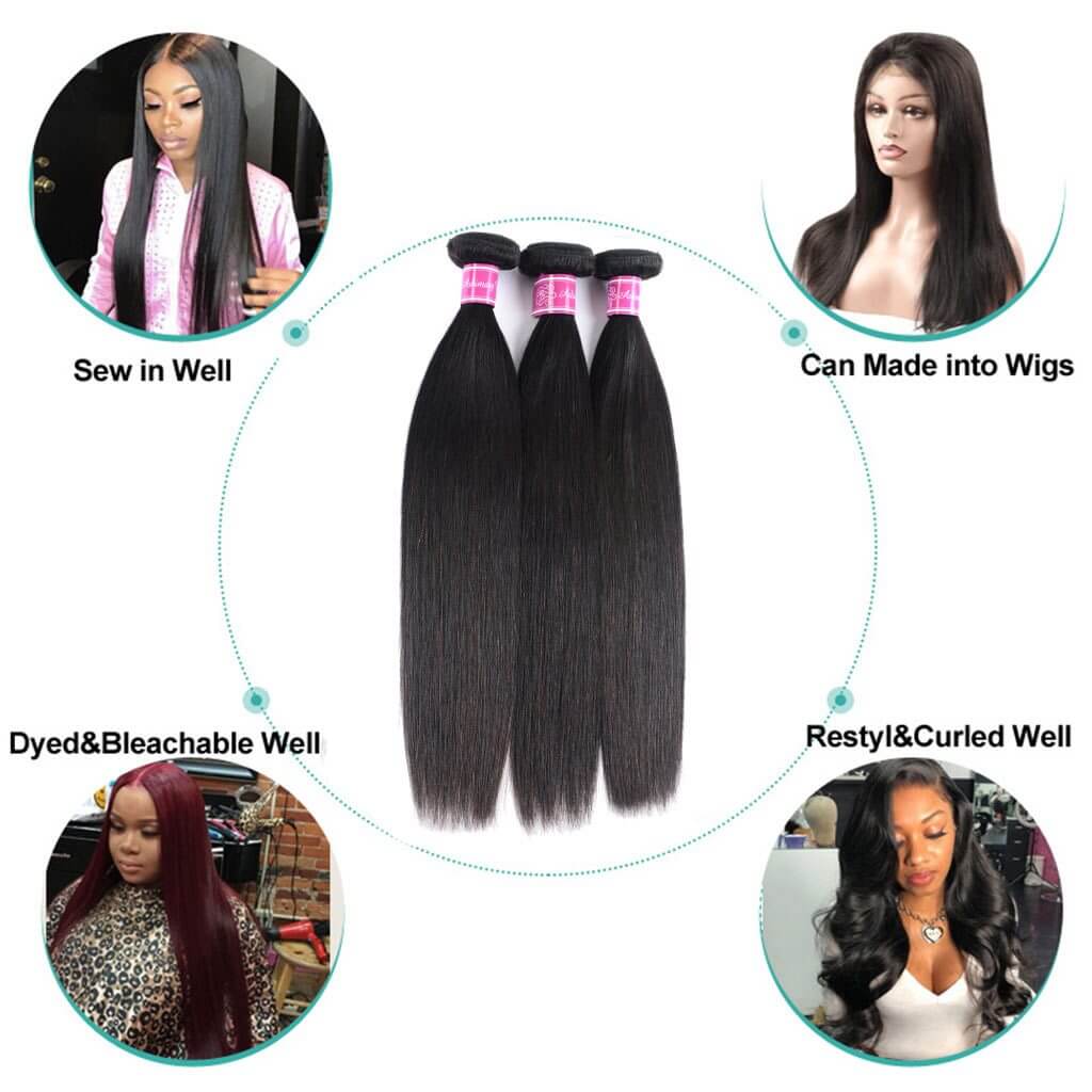 10A Straight Hair 3 Bundles With Frontal Human Hair 10A Straight Indian Hair - Image 6