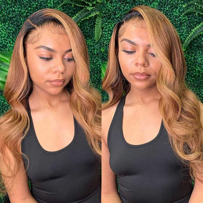 T1b/27 Ombre Honey Blonde Color Body Wave 13x4 Lace Front Pre-plucked Human Hair Wigs - Image 3