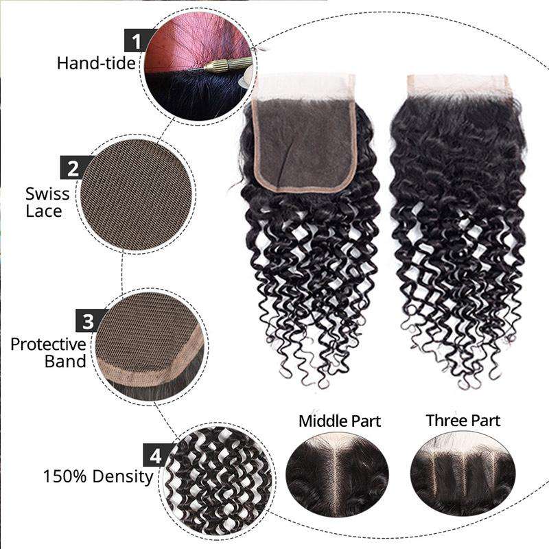 10A Jerry Curly Virgin Hair 3 Bundles With Closure 100% Human Hair - Image 5