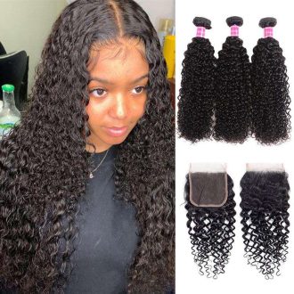 10A Jerry Curly Virgin Hair 3 Bundles With Closure 100% Human Hair