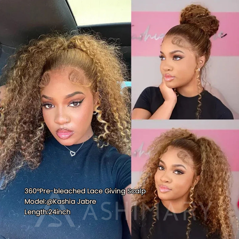 Water Wave Highlight Ombre Color Invisi Strap Snug Fit 360 Skin Lace Frontal Wig Glueless Human Hair - Image 17