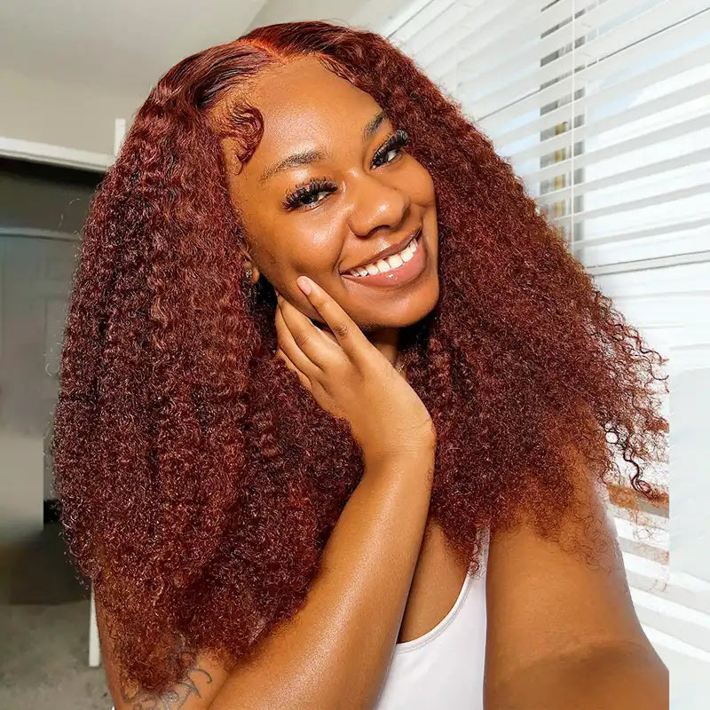 Reddish Brown Kinky Curly HD Transparent Lace Wigs - Image 2