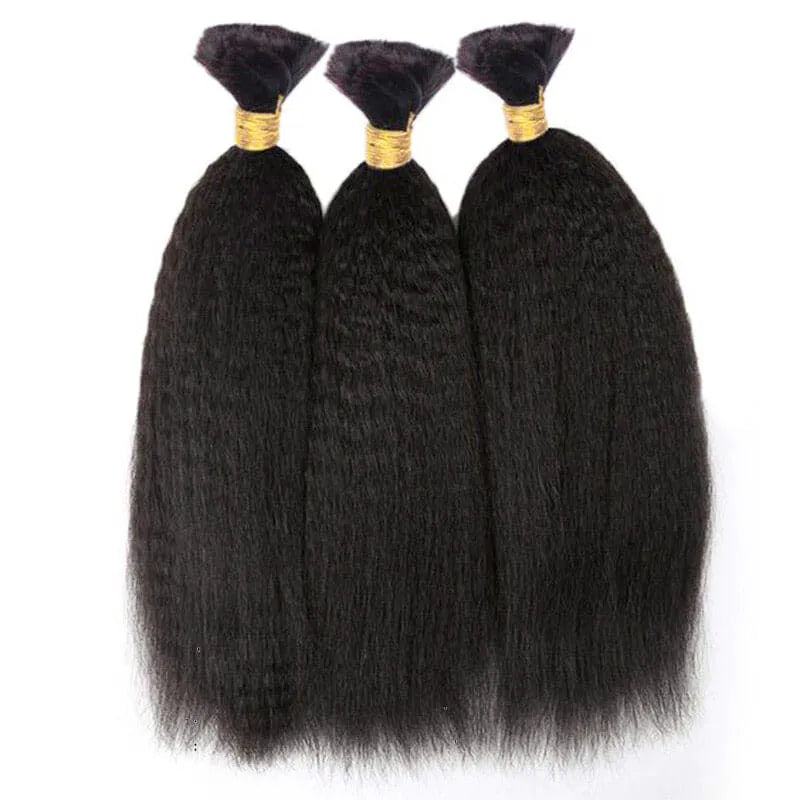 Ashimary Kinky Straight Bulk Human Hair For Knotless Braiding 3pcs/pack Natural Black - Image 5