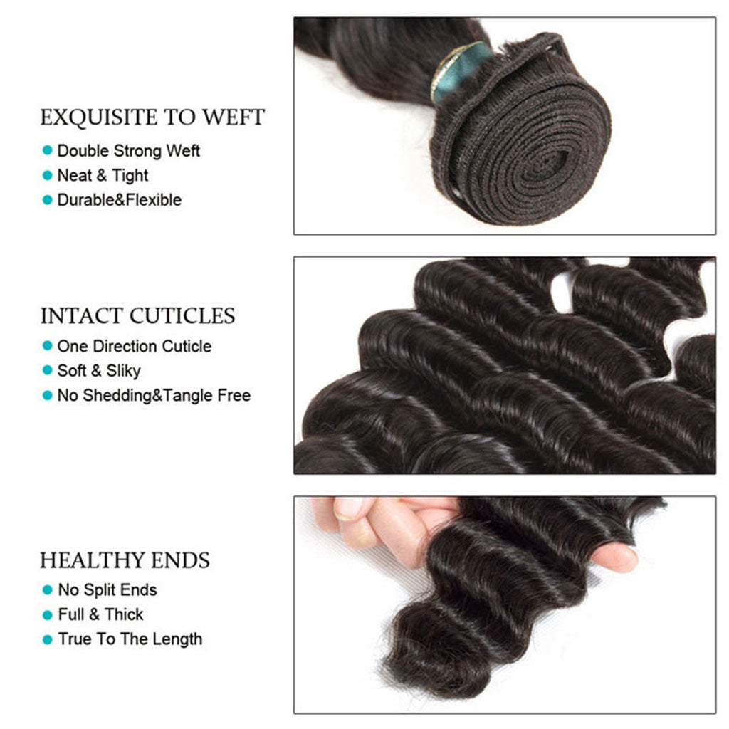 10A Loose Deep Wave Hair 4 Bundles With Closure Natural Color - Image 3