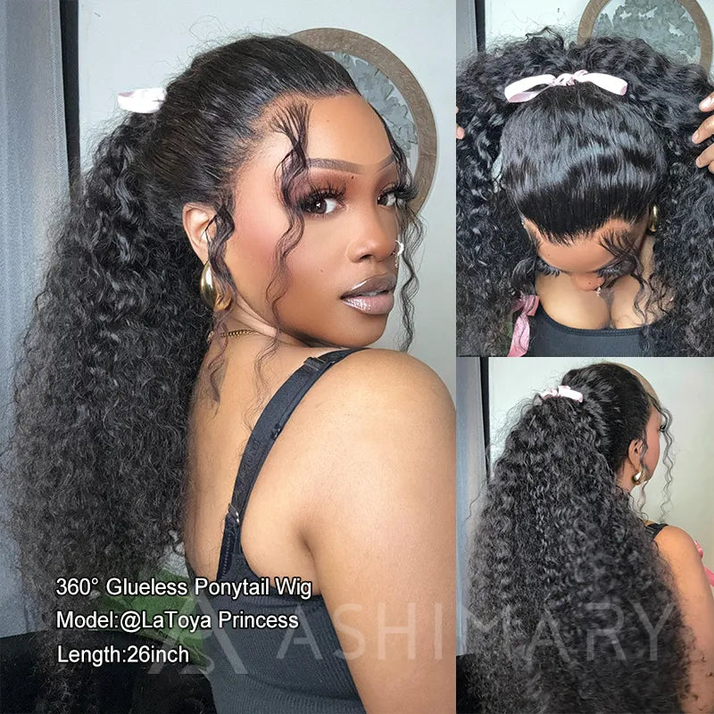 Pre-Styled Water Wave Ponytail with Spiral Curls Invisi Strap Snug Fit 360 Skin Lace Frontal Bleached Knots Glueless Wig - Image 5