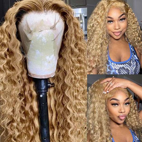 #27 Light Brown 13x4 13x6 Frontal Lace Wigs Pre-plucked Deep Wave Human Hair - Image 5